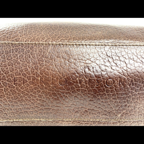 Plinio Visona Italian Brown Textured Leather Large Shoulder Bag Braided Handles - Picture 7 of 13